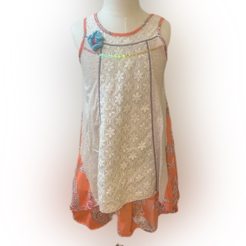Rare Editions Orange and Cream Lace Dress
